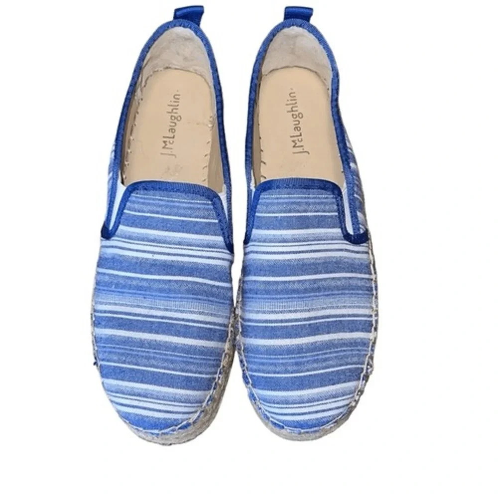 J. McLaughlin Multi Striped Blue White Canvas Espadrilles Size‎ 7